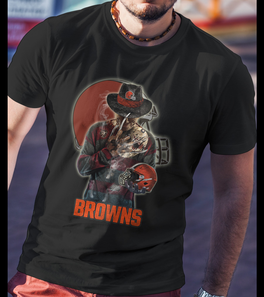 Browns Jason Voorhees Freddy Krueger Mashup Cleveland Helmet T-Shirt