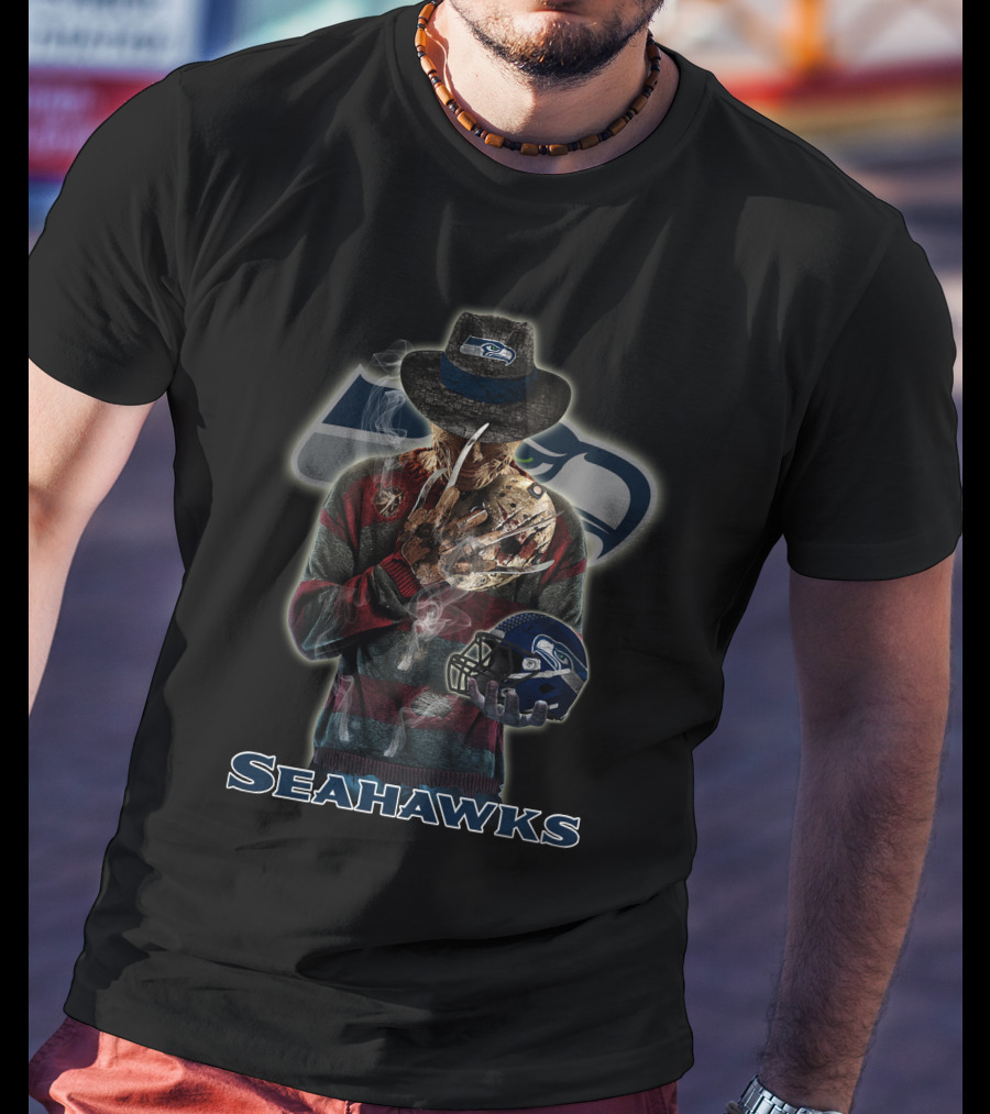 Seattle Seahawks Freddy Krueger Crossover With Helmet T-Shirt