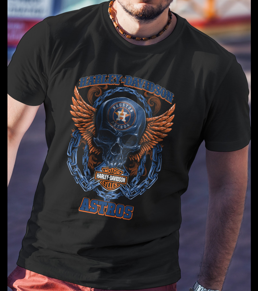 Harley Davidson Houston Astros Skull Wings Motor Cycles T-Shirt