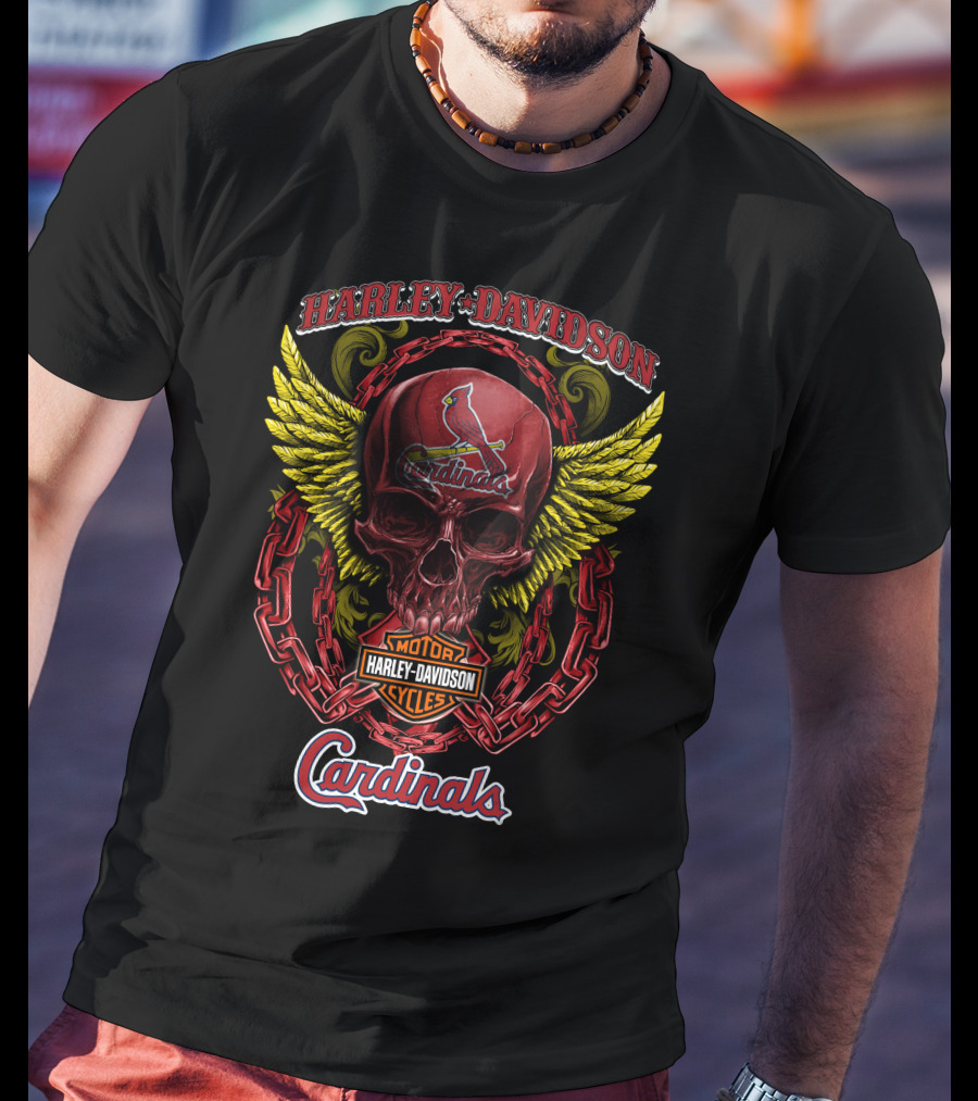 Harley Davidson St Louis Cardinals Skull Wings T-Shirt
