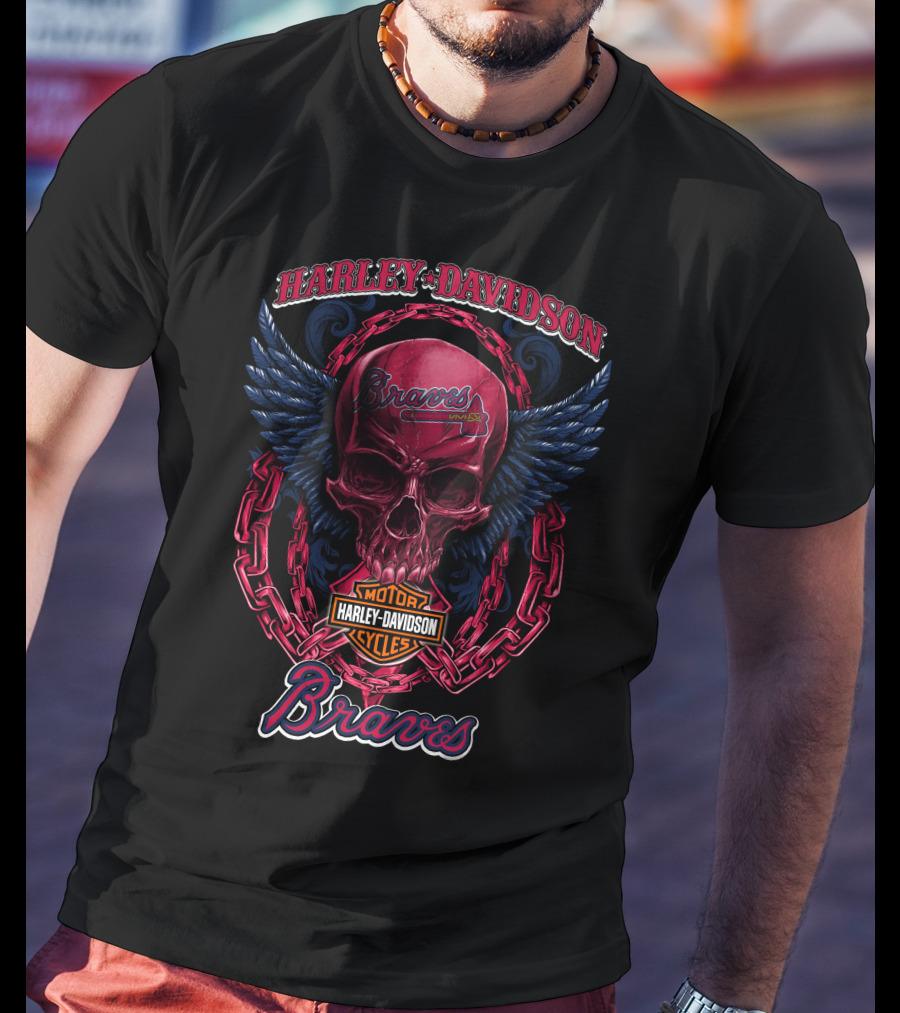 Harley Davidson Braves Skull Wings Atlanta Braves T-Shirt