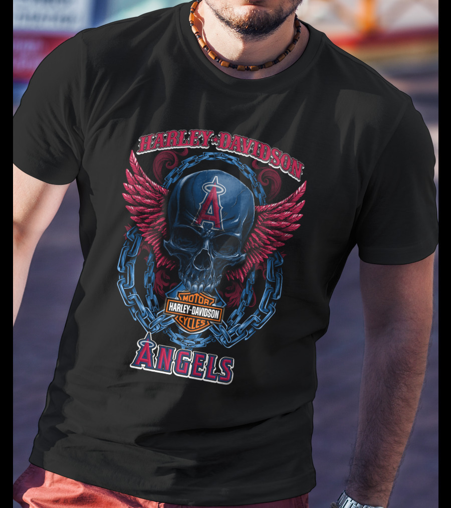 Harley Davidson Motorcycles Los Angeles Angels Skull Wings T-Shirt