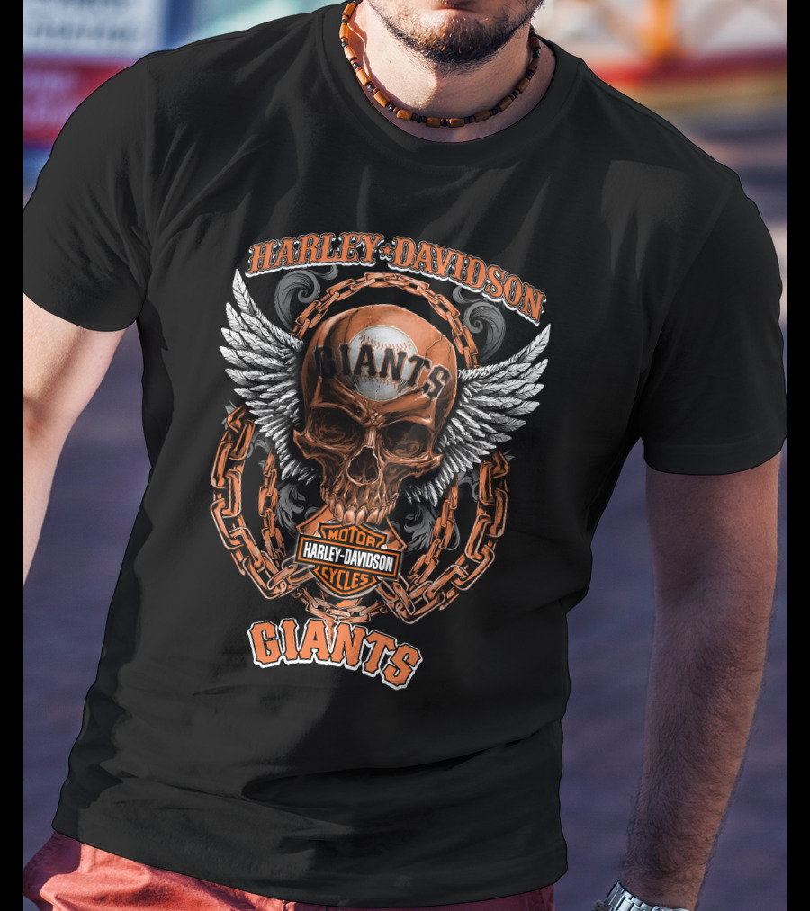 Harley Davidson Motorcycles Giants Skull Chains Wings T-Shirt