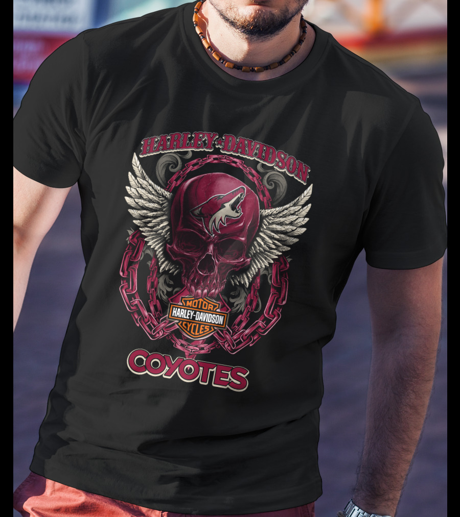 Harley Davidson Motorcycles Arizona Coyotes Skull Wing T-Shirt