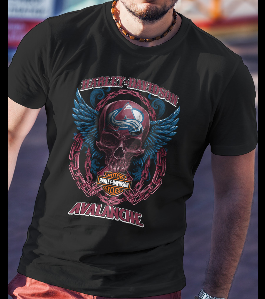 Harley Davidson Nhl Colorado Avalanche Skull Wings Motorcycle Cycles T-Shirt