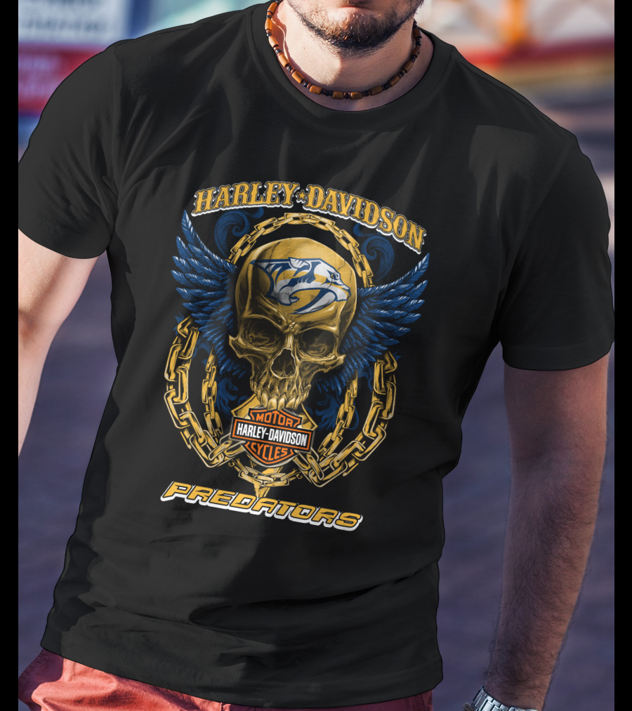 Harley Davidson Motor Cycles Nashville Predators Skull And Chains T-Shirt