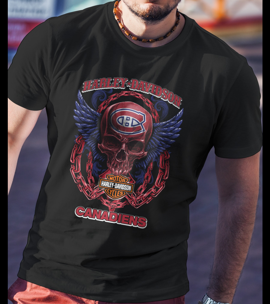Harley Davidson Montreal Canadiens Nhl Skull Wings T-Shirt