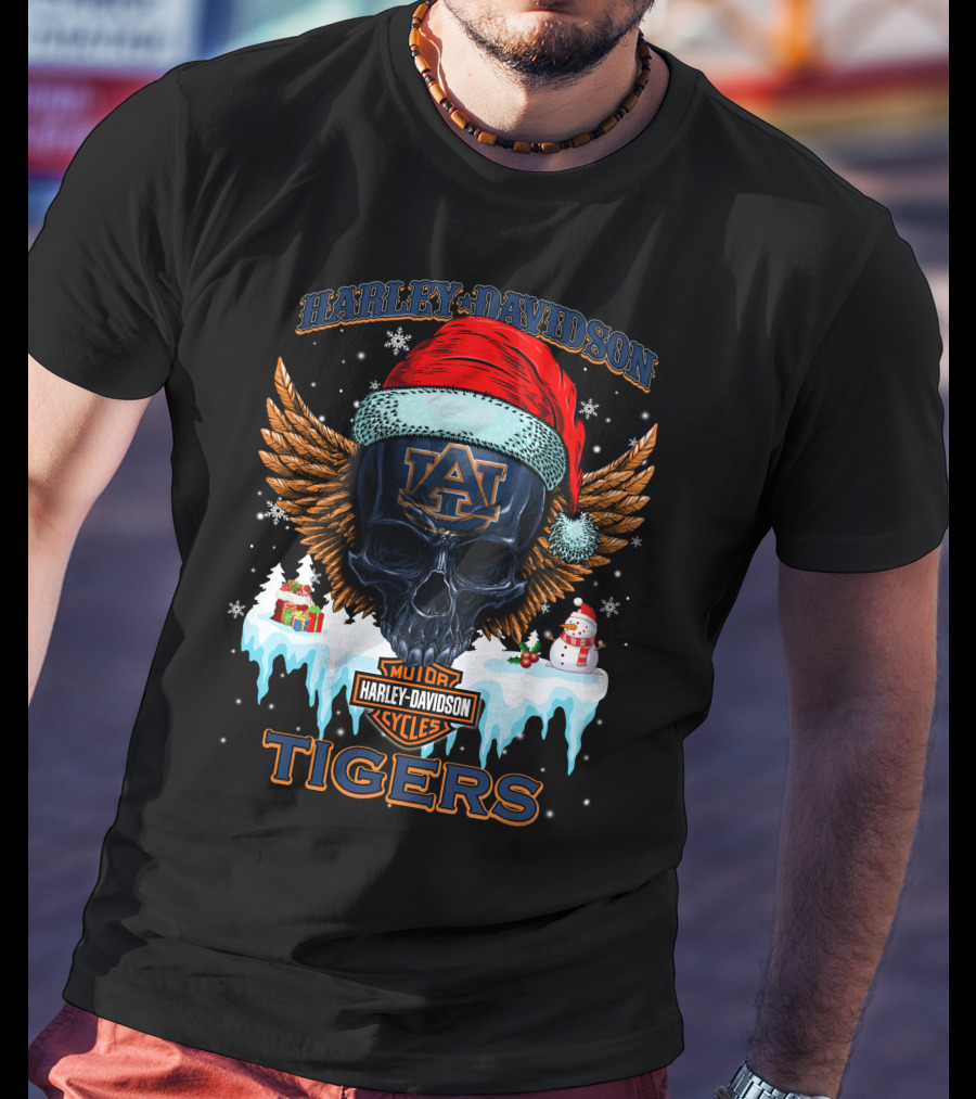 Harley Davidson Auburn Tigers Santa Skull T-Shirt