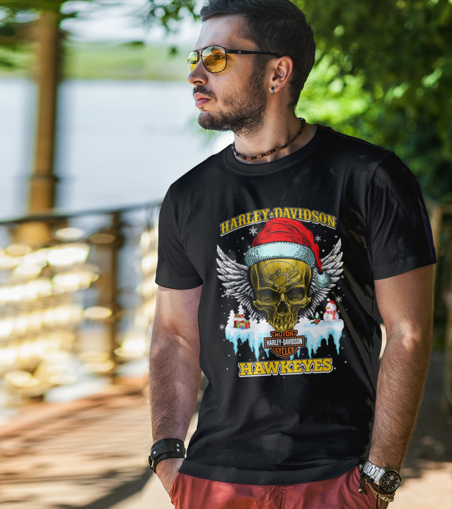 Harley Davidson Hawkeyes Motorcycles Holiday Skull And Wings T-Shirt
