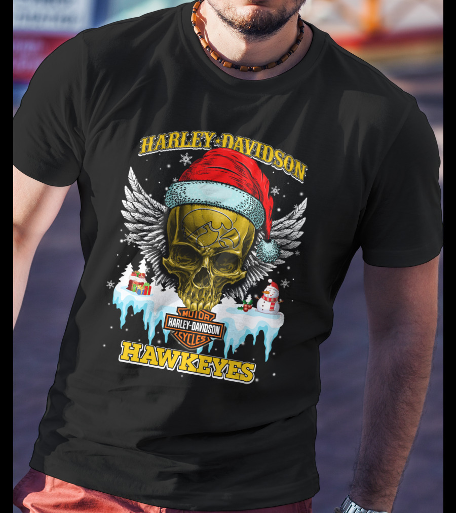 Harley Davidson Hawkeyes Motorcycles Holiday Skull And Wings T-Shirt