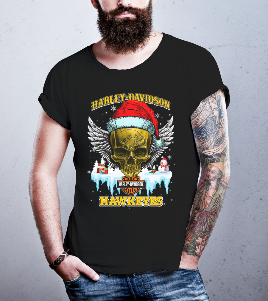 Harley Davidson Hawkeyes Motorcycles Holiday Skull And Wings T-Shirt