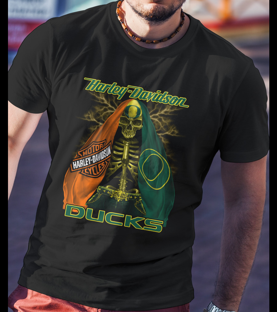 Harley Davidson Motorcycles Ducks Oregon Skeleton T-Shirt