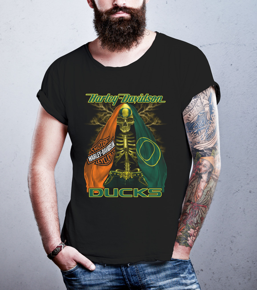 Harley Davidson Motorcycles Ducks Oregon Skeleton T-Shirt