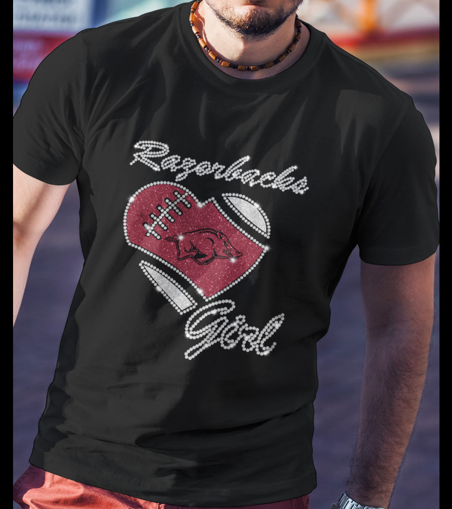 Razorbacks Girl Heart Football T-Shirt