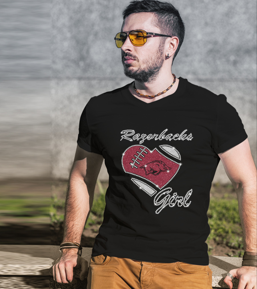 Razorbacks Girl Heart Football T-Shirt