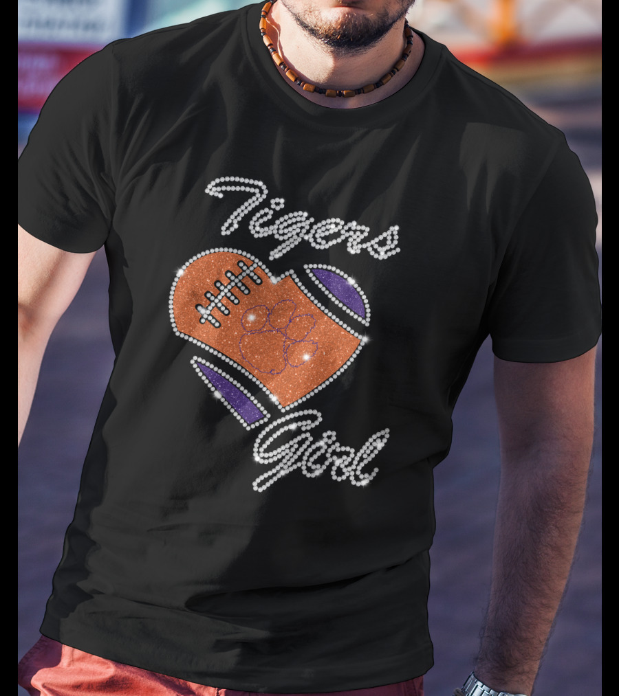 Tigers Girl Heart Football Clemson Paw T-Shirt