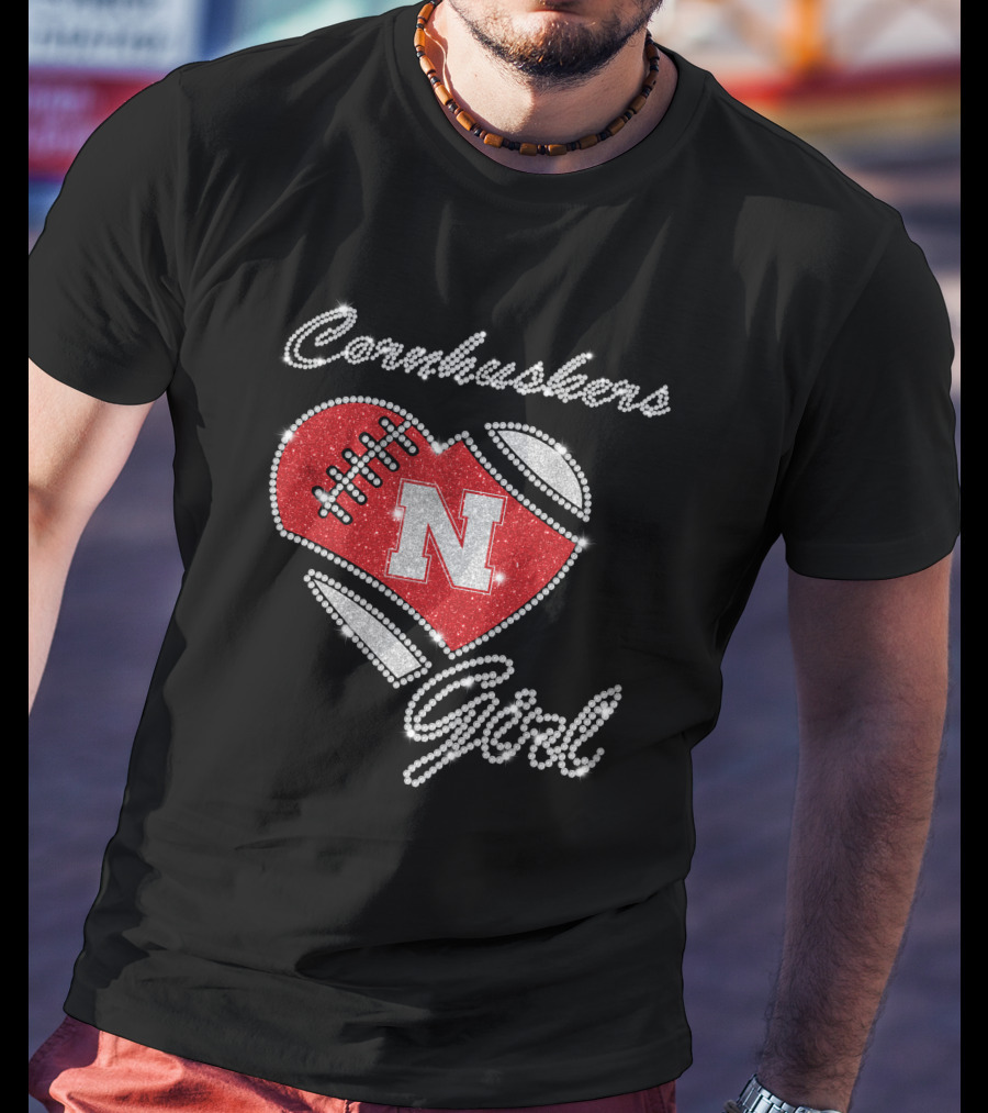 Nebraska Cornhuskers Girl Heart Football N T-Shirt