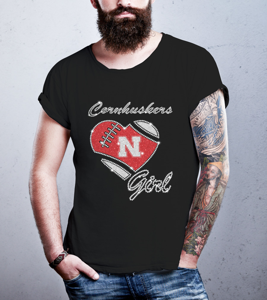 Nebraska Cornhuskers Girl Heart Football N T-Shirt