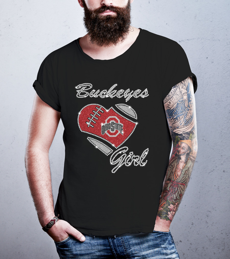 Ohio State Buckeyes Girl Football Heart Sparkle T-Shirt