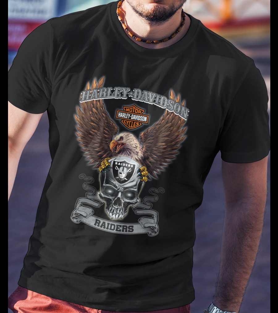 Harley Davidson Raiders Nfl Oakland Raiders Eagle And Skull T-Shirt