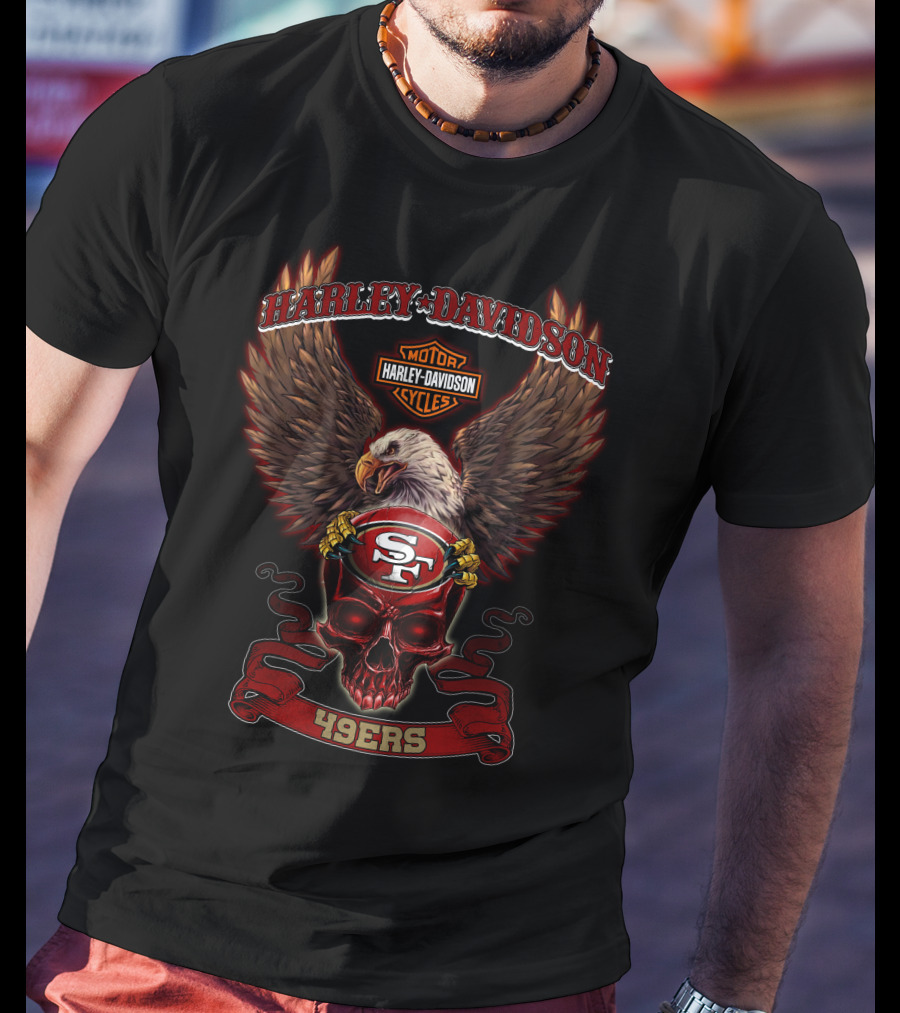Harley Davidson Motorcycle Cycles San Francisco 49ers Nfl Eagle Skull T-Shirt