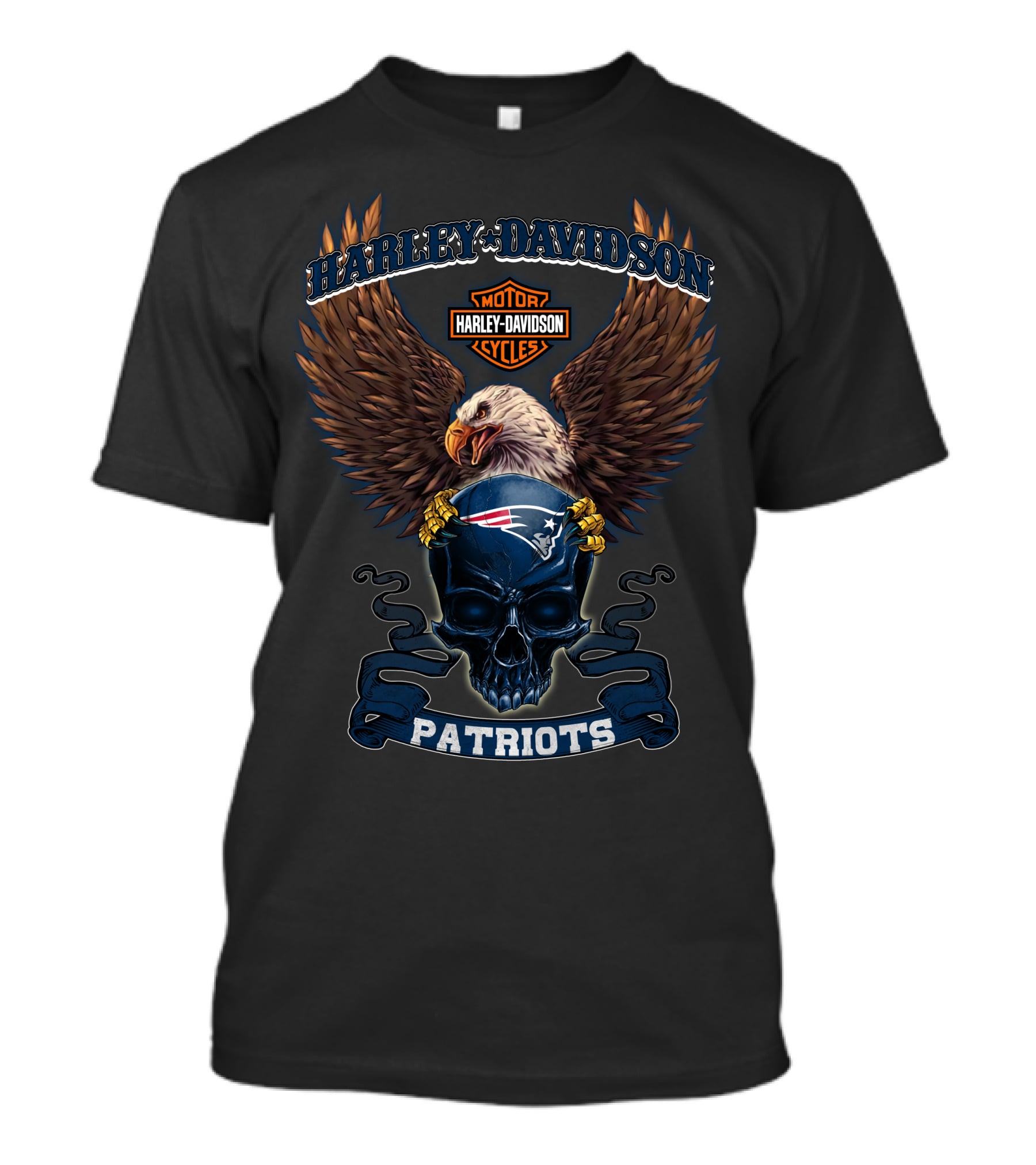 Harley Davidson Motor Cycles Eagle Patriots New England Nfl T-Shirt