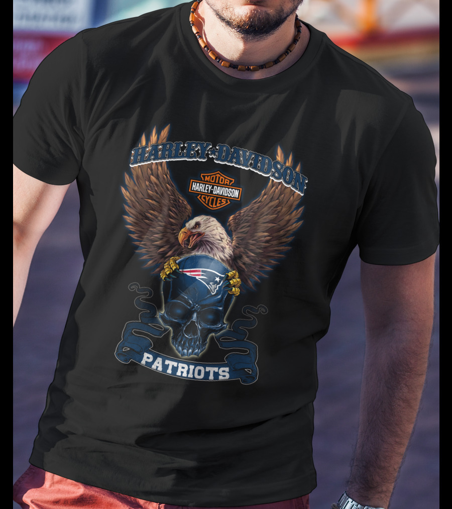 Harley Davidson Motor Cycles Eagle Patriots New England Nfl T-Shirt