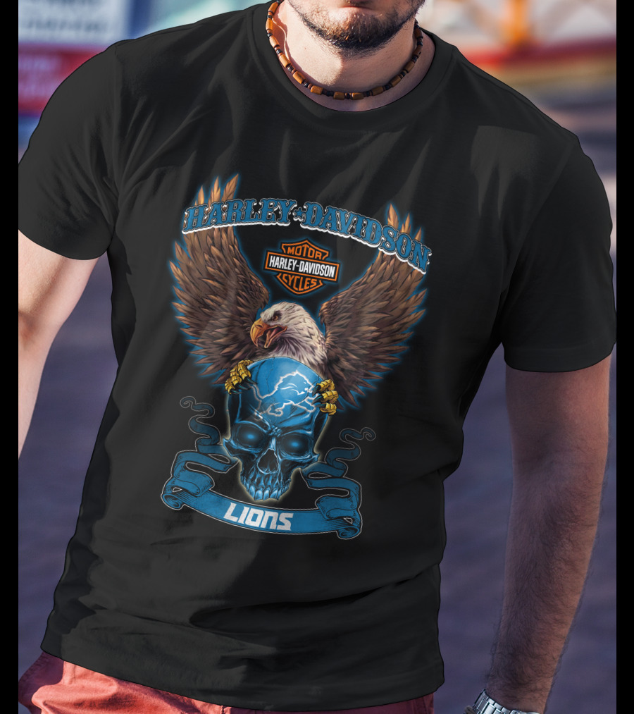 Harley Davidson Motor Cycles Eagle Lions Skull T-Shirt