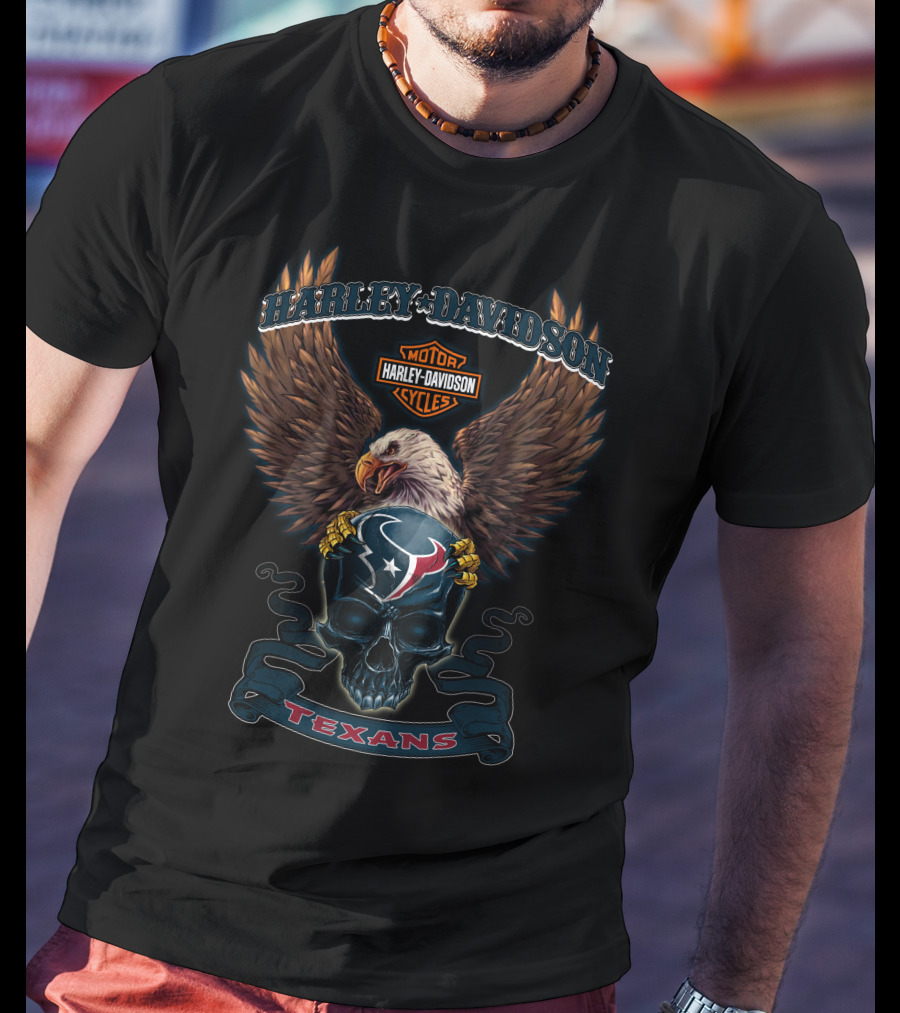 Harley Davidson Motor Cycles Eagle Houston Texans T-Shirt