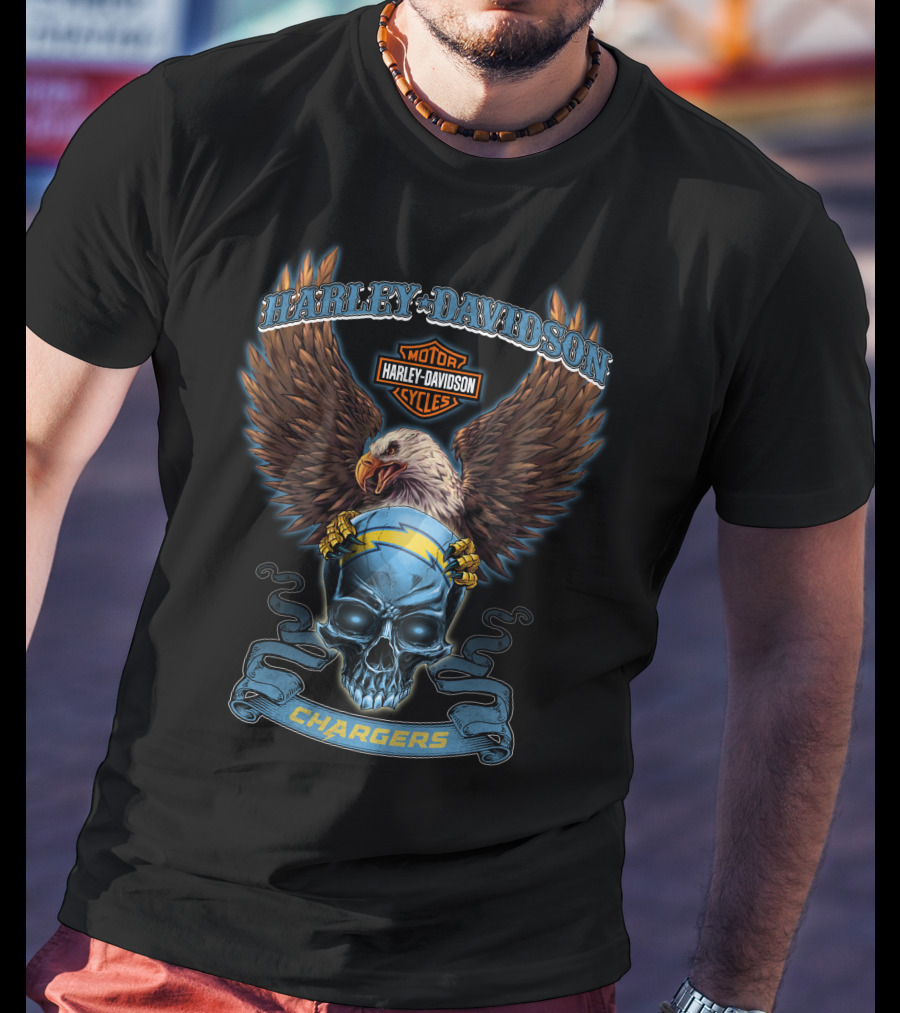 Harley Davidson Cycles Chargers Eagle Skull Nfl Los Angeles T-Shirt