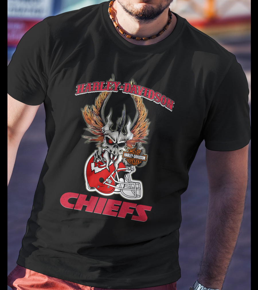 Harley Davidson Kansas City Chiefs Skull Helmet Chiefs T-Shirt