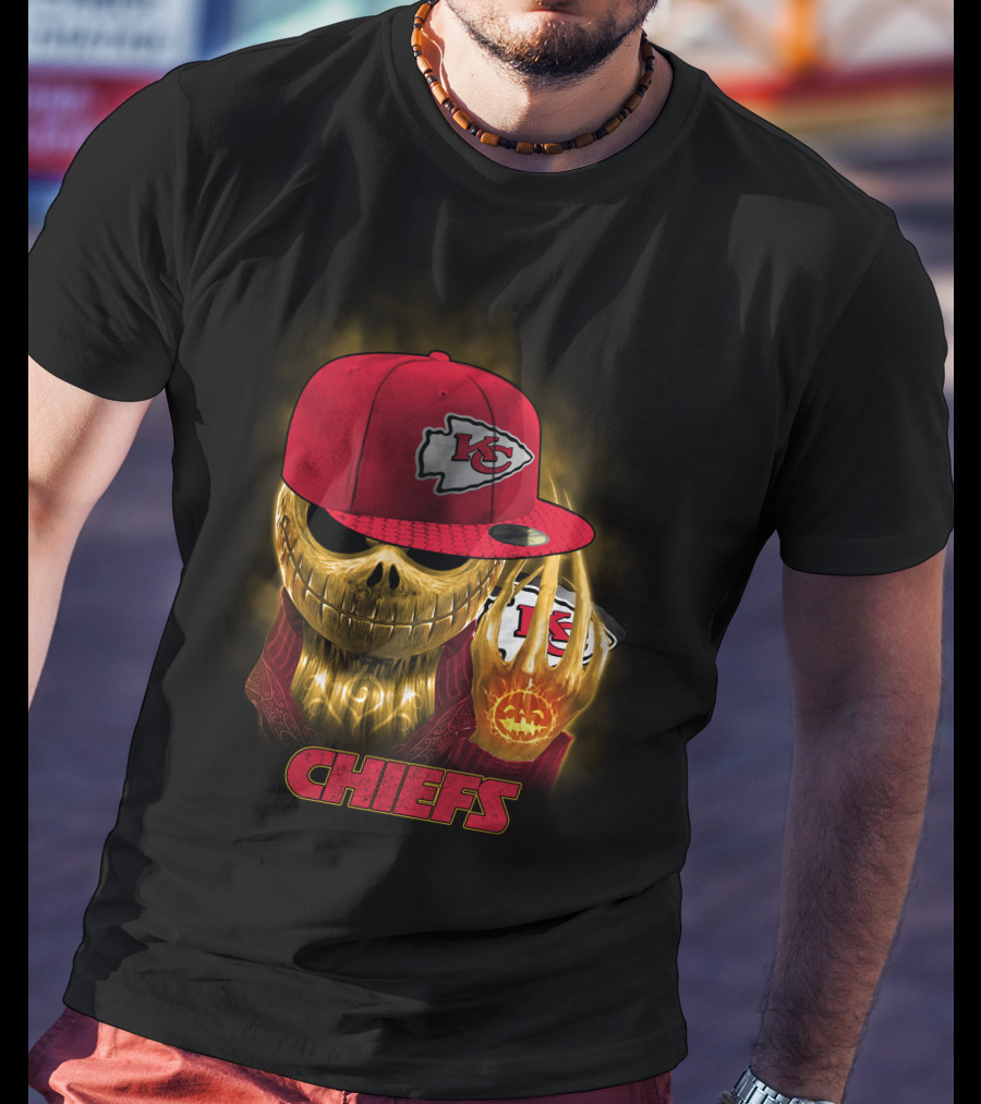 Sk 14 Kansas City Chiefs Glowing Skeleton Wearing Red Cap With Team T-Shirt