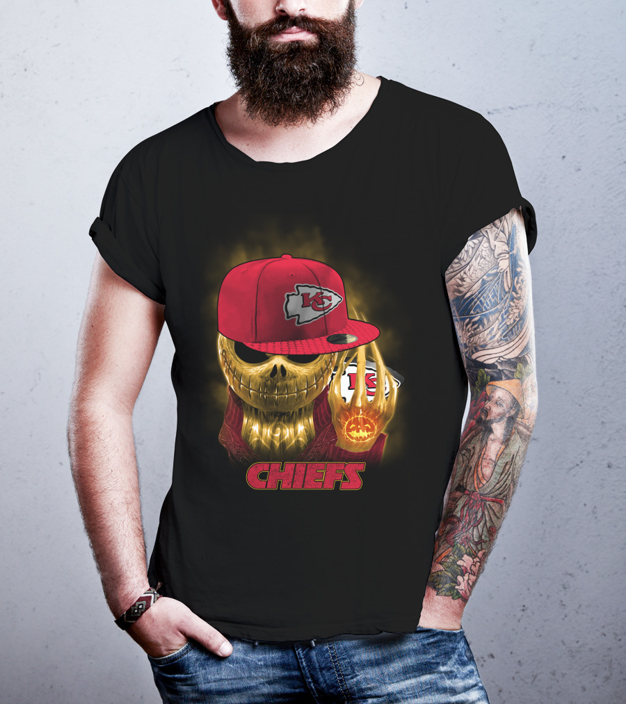 Sk 14 Kansas City Chiefs Glowing Skeleton Wearing Red Cap With Team T-Shirt