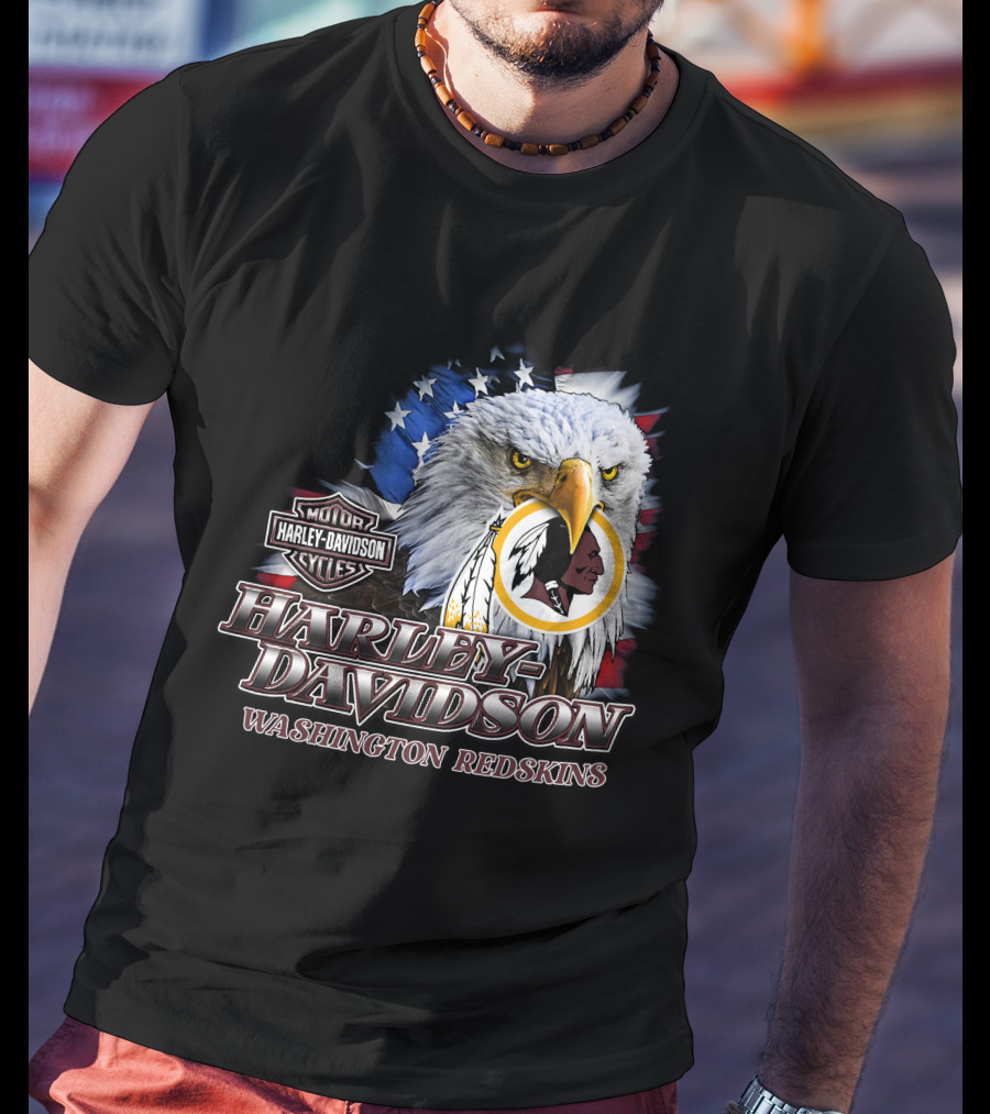 Washington Redskins Harley Davidson Nfl Eagles American Flag T-Shirt
