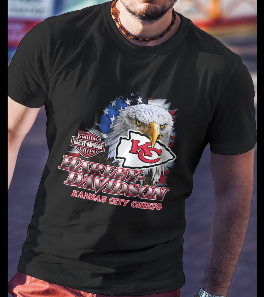Harley Davidson Kansas City Chiefs Nfl Eagle American Flag T-Shirt