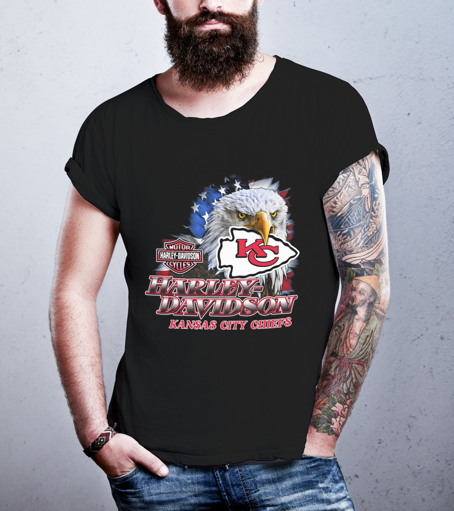 Harley Davidson Kansas City Chiefs Nfl Eagle American Flag T-Shirt