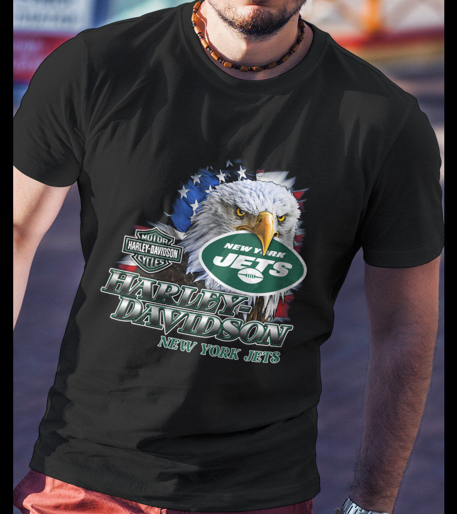 New York Jets Harley Davidson American Eagle Nfl T-Shirt