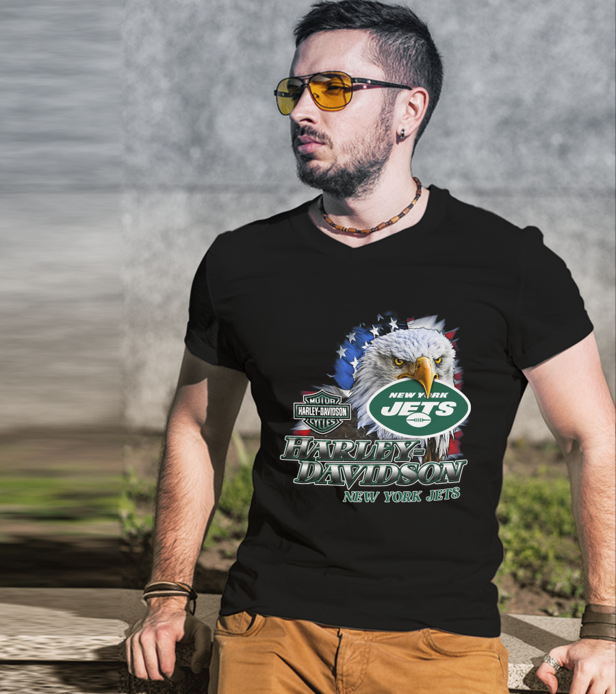 New York Jets Harley Davidson American Eagle Nfl T-Shirt