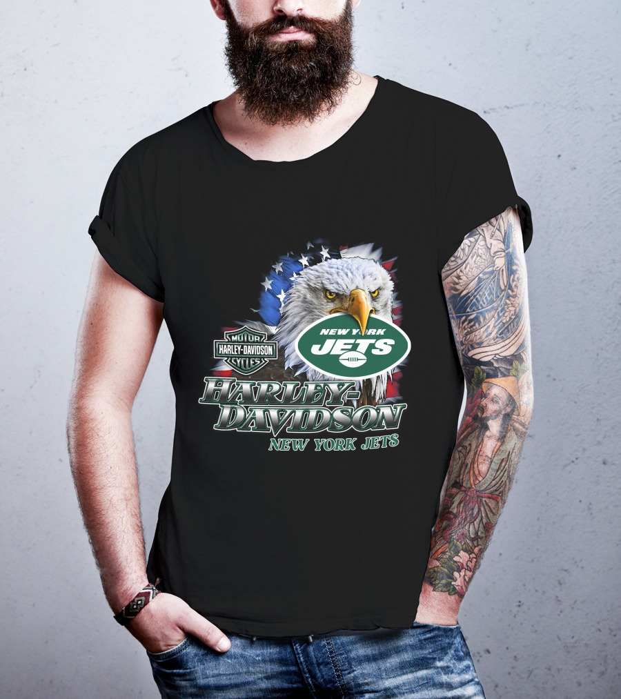 New York Jets Harley Davidson American Eagle Nfl T-Shirt