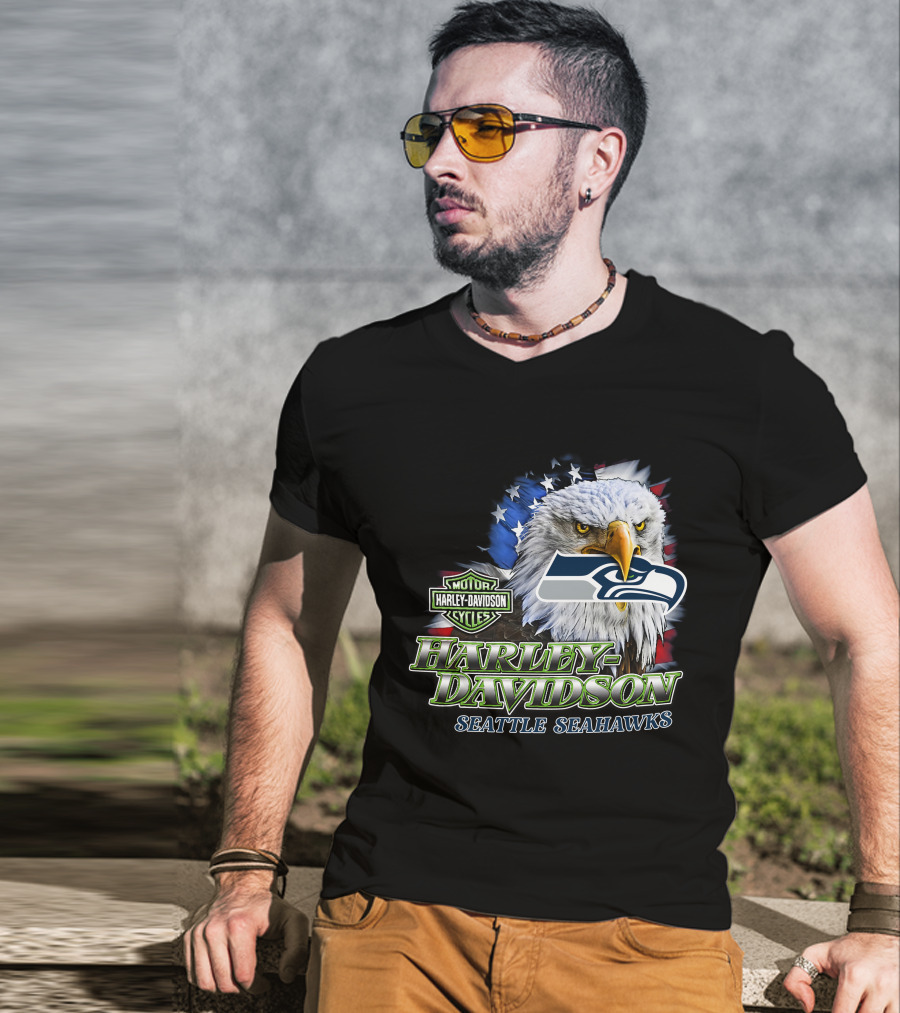 Harley Davidson Seattle Seahawks Nfl Eagles T-Shirt
