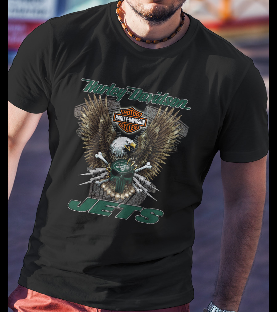 Harley Davidson Motor Cycles Jets New York Hd13 Nfl T-Shirt