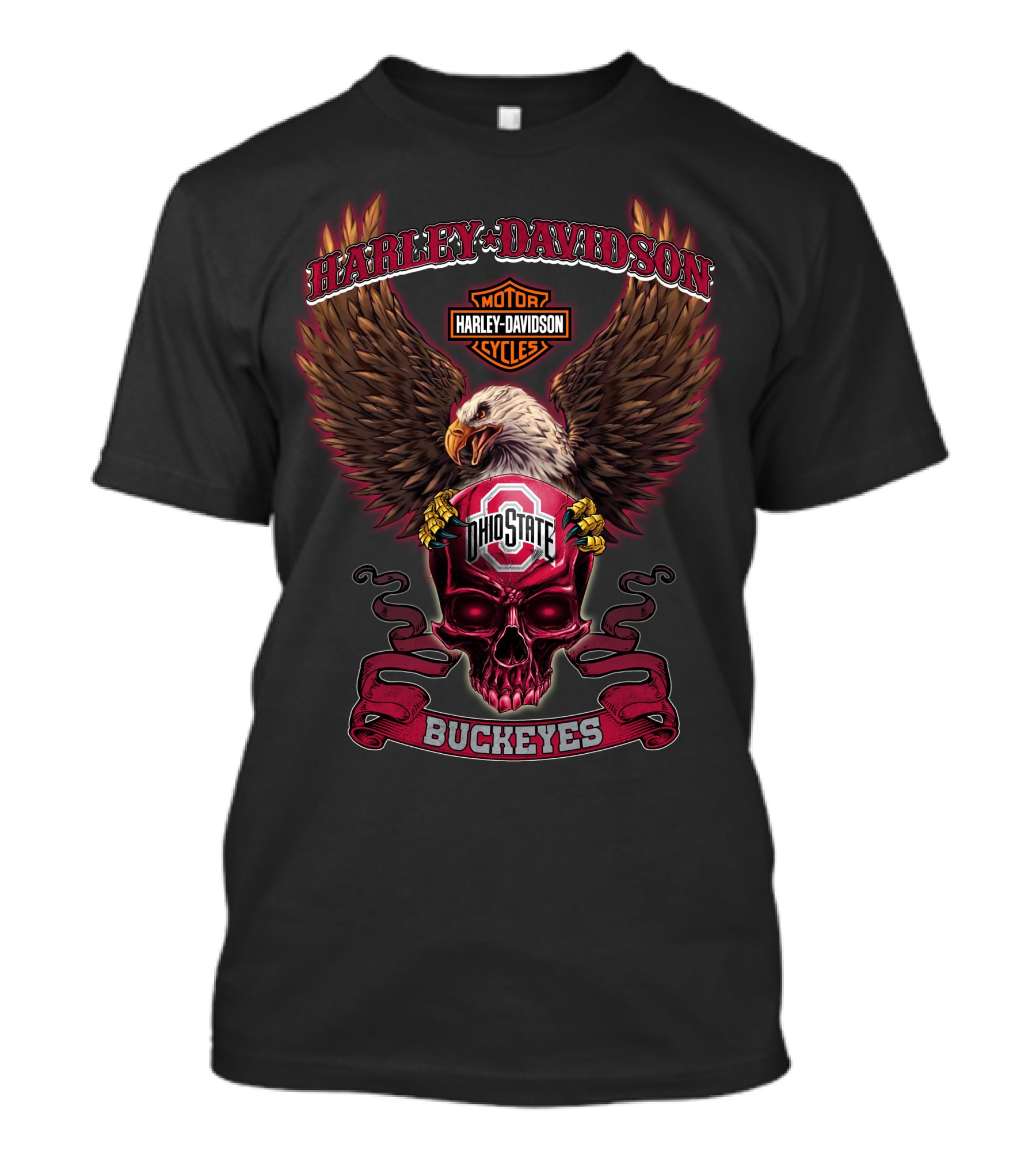 Harley Davidson Ohio State Buckeyes Eagle Skull T-Shirt