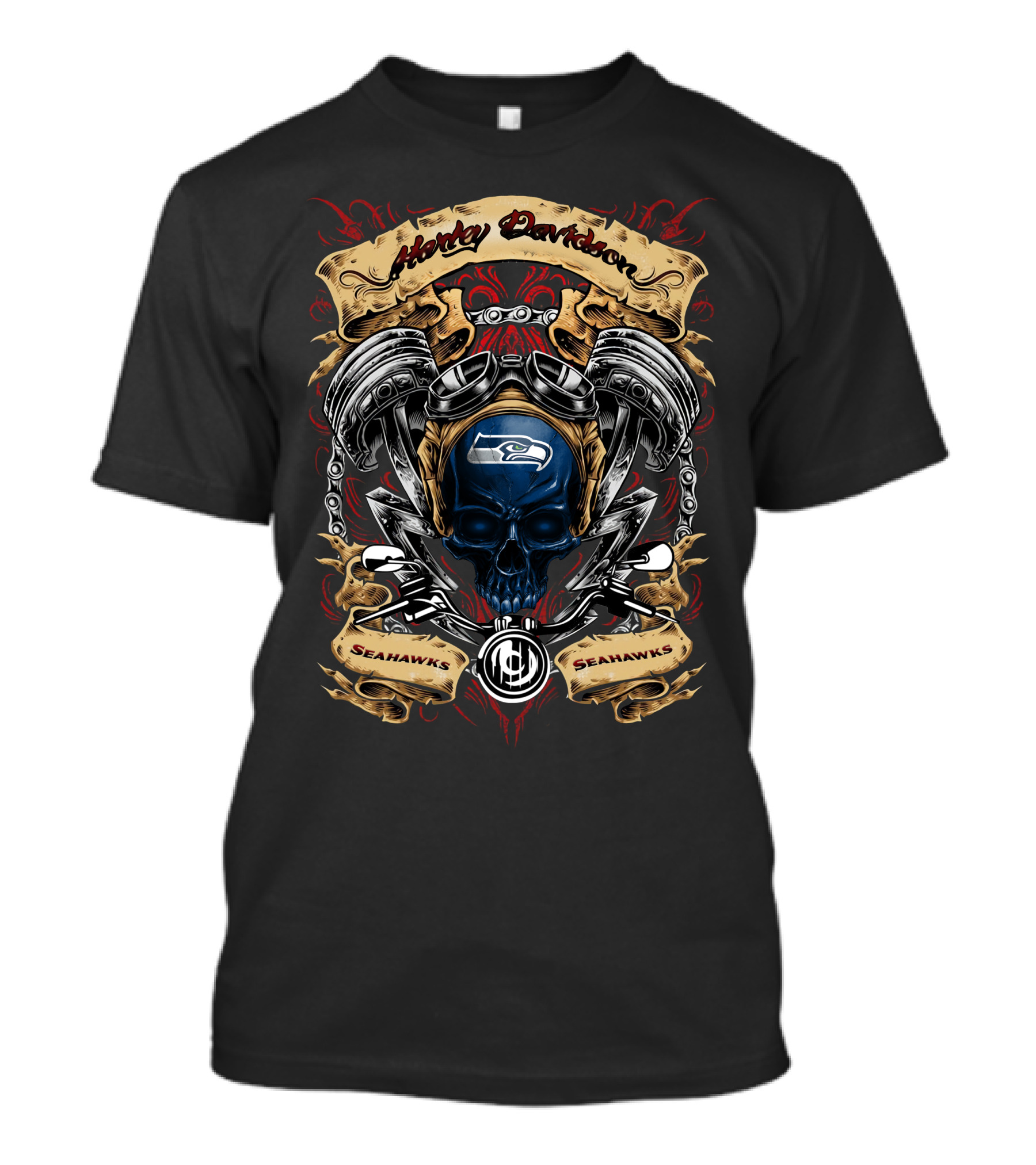 Seattle Seahawks Harley Davidson Nfl Skull Pistons Seahawks T-Shirt