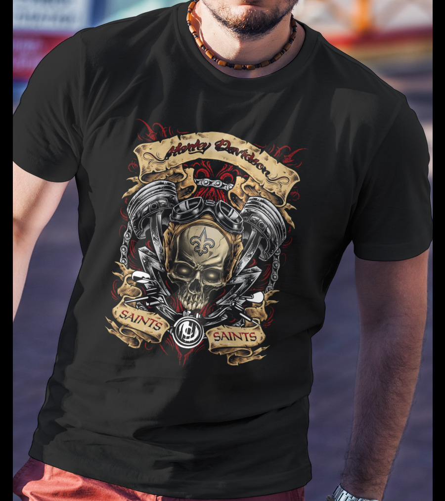 Harley Davidson New Orleans Saints Nfl Skull And Motor Design T5M1 T-Shirt