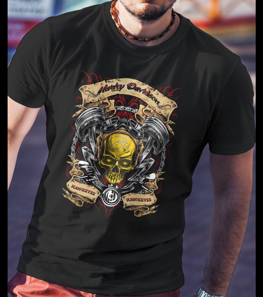 Harley Davidson Iowa Hawkeyes Ncaa Skull Design Hawkeyes T-Shirt
