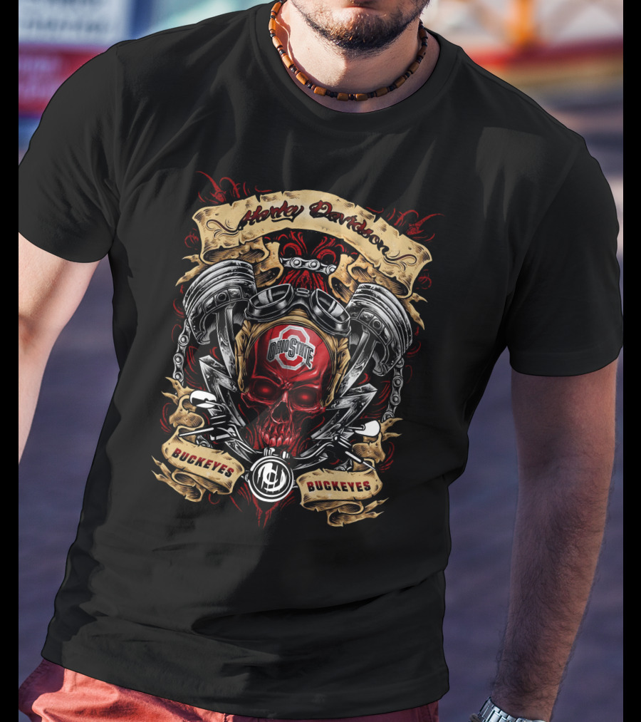 Ohio State Buckeyes Harley Davidson Red Skull Buckeyes Ncaa T-Shirt