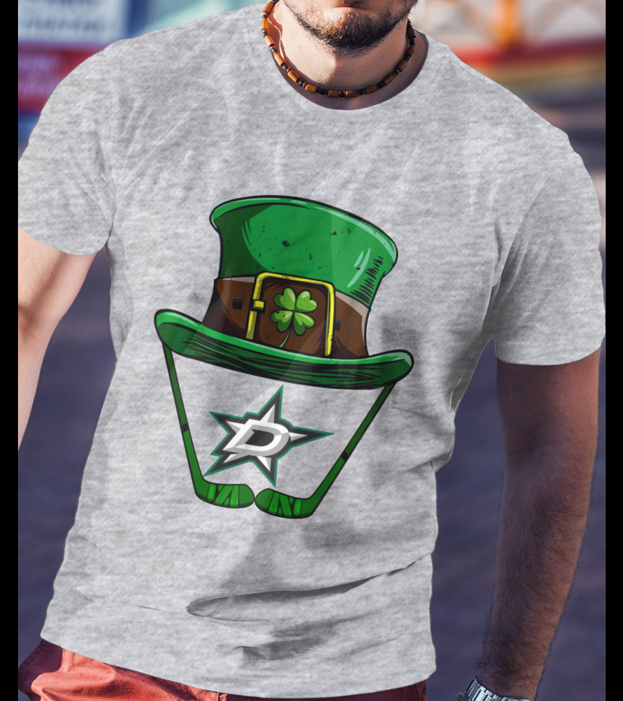 Dallas Stars Clover Hat With Hockey Sticks And Shamrock T-Shirt