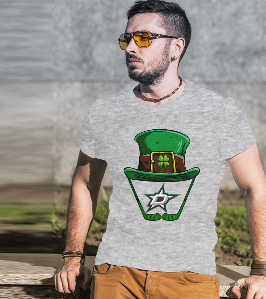 Dallas Stars Clover Hat With Hockey Sticks And Shamrock T-Shirt