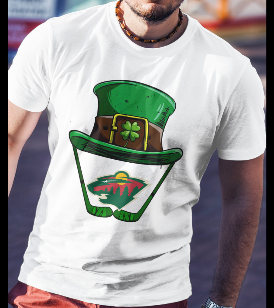 Minnesota Wild St. Patrick's Day Hockey Shamrock Hat T-Shirt