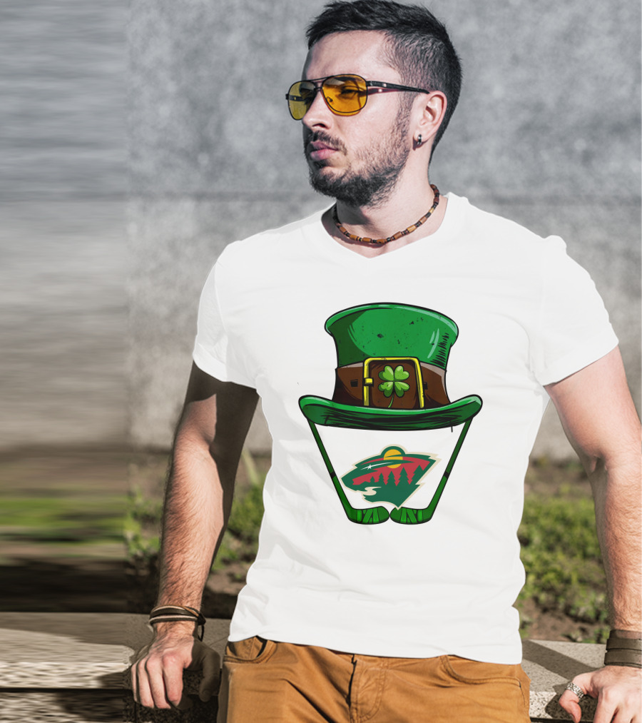 Minnesota Wild St. Patrick's Day Hockey Shamrock Hat T-Shirt